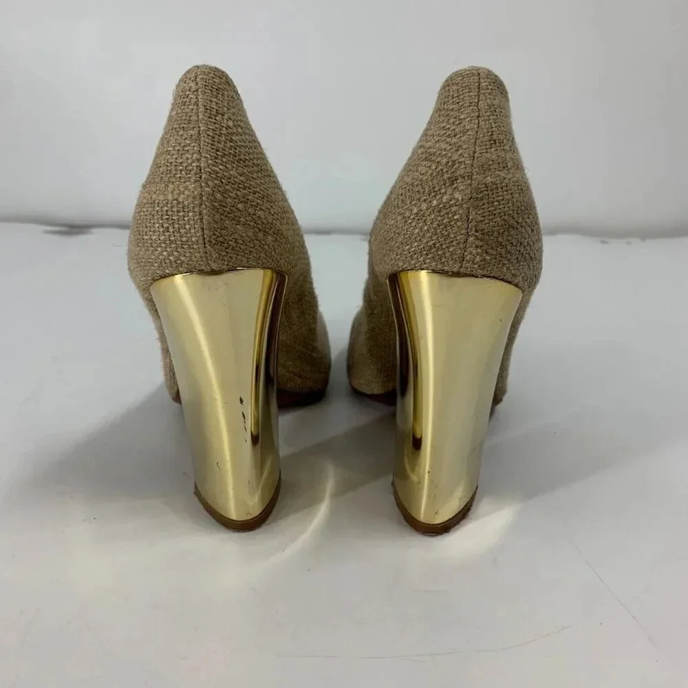 Tory Burch Women's JMadison 105 Burlap Woven‎ Heel Pumps Size 9.5